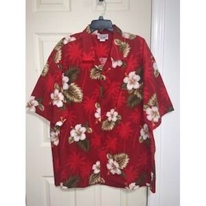 Pacific Legend Mens 3XL Hawaiian Shirt Red Tropical Hibiscus Palm Tree Cotton